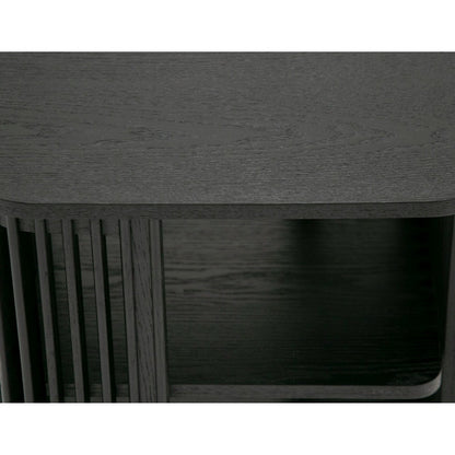 19 Inch Side End Table, 3 Shelves, Modern Vertical Slats, Black Ash Wood