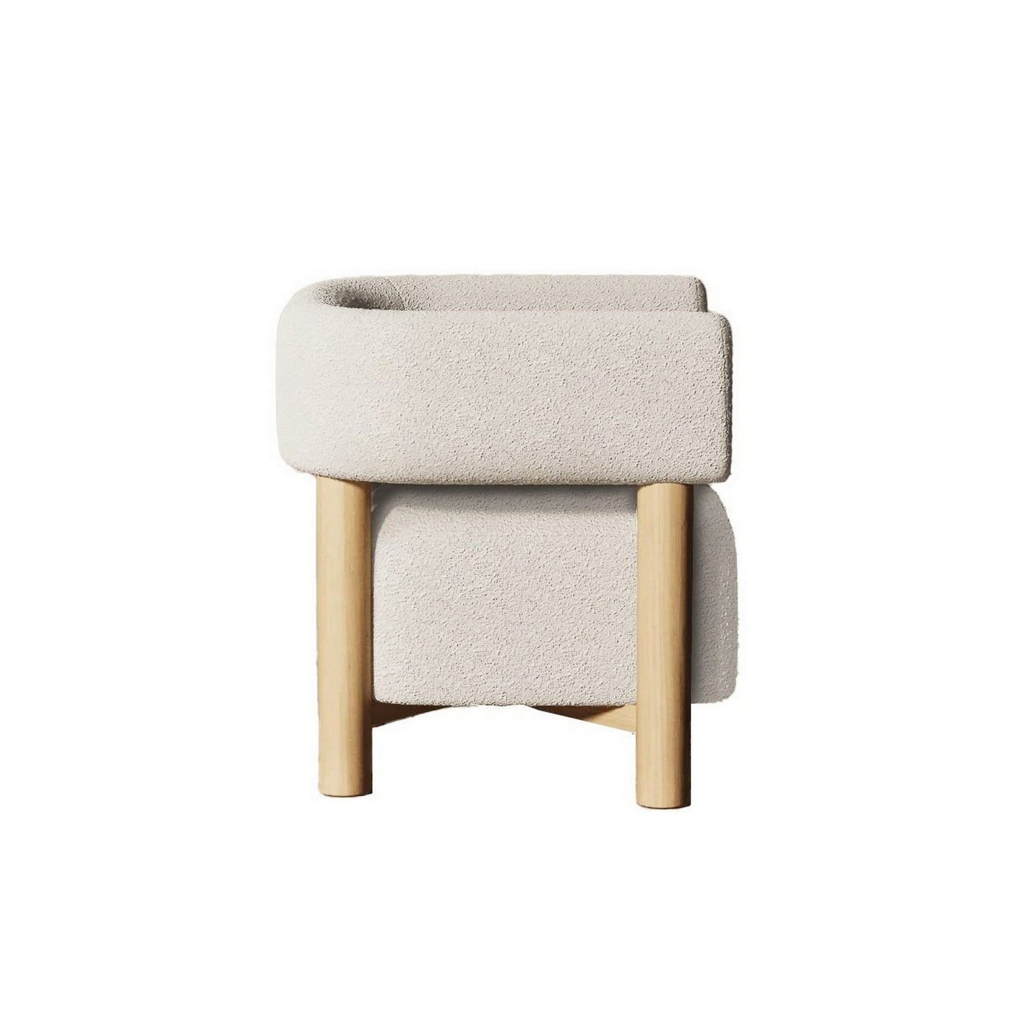 31 Inch Accent Chair, Modern Brown Wood Frame, White Fabric Upholstery