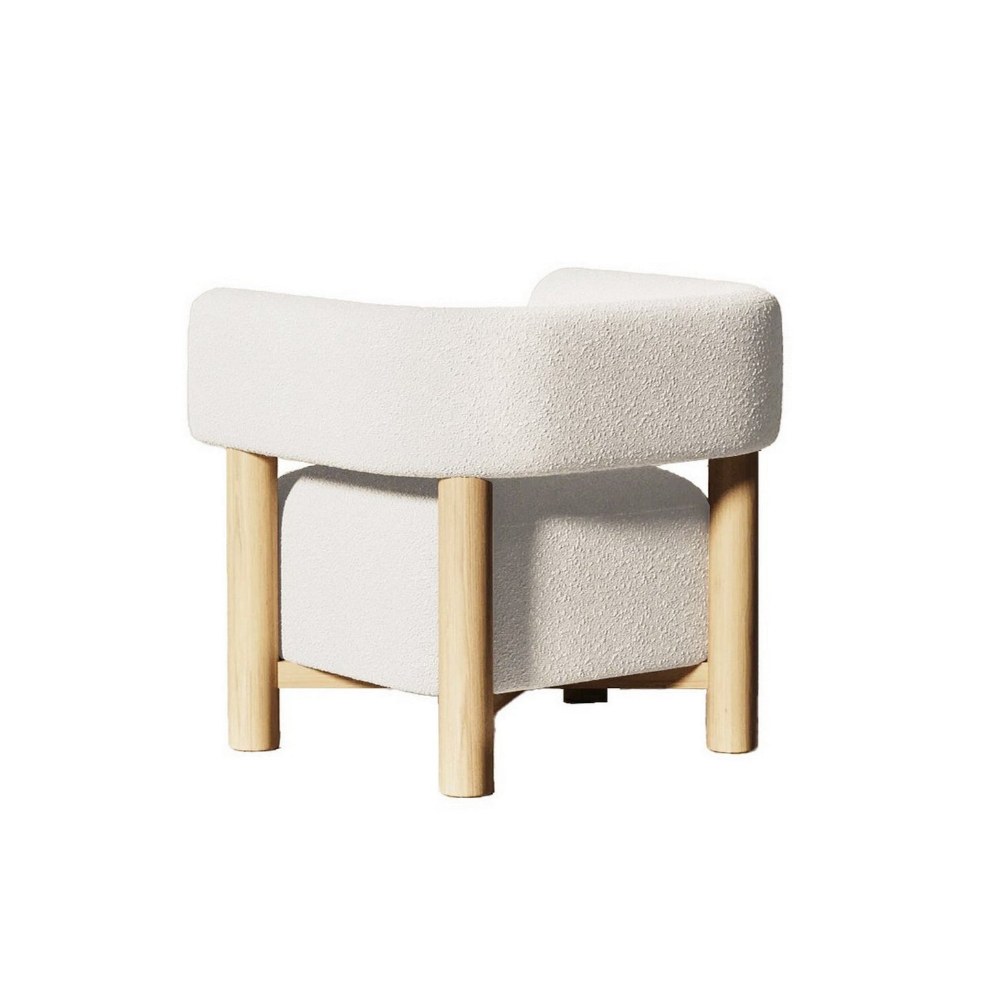 31 Inch Accent Chair, Modern Brown Wood Frame, White Fabric Upholstery