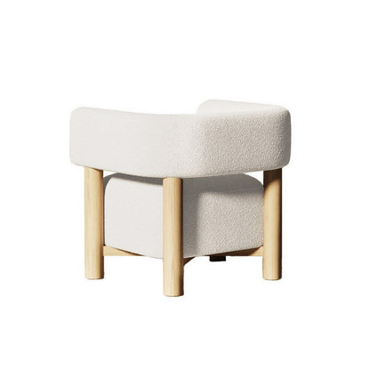 31 Inch Accent Chair, Modern Brown Wood Frame, White Fabric Upholstery
