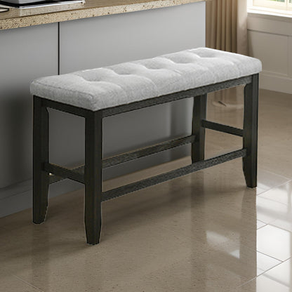Woodlands 48 Inch Counter Height Bench, Wood, Tufted Seat, Black, White