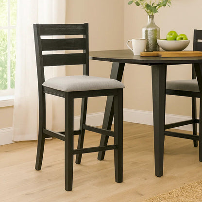 Woodlands 24 Inch Counter Height Chairs, Set of 2, Wheat Fabric Upholstered Seat, Black