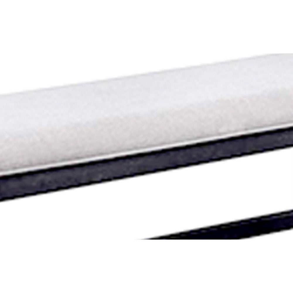 Edward 48 Inch Counter Height Dining Bench, White Fabric and Black Wood