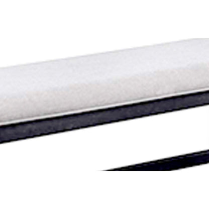 Edward 48 Inch Counter Height Dining Bench, White Fabric and Black Wood