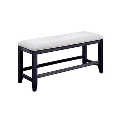 Edward 48 Inch Counter Height Dining Bench, White Fabric and Black Wood