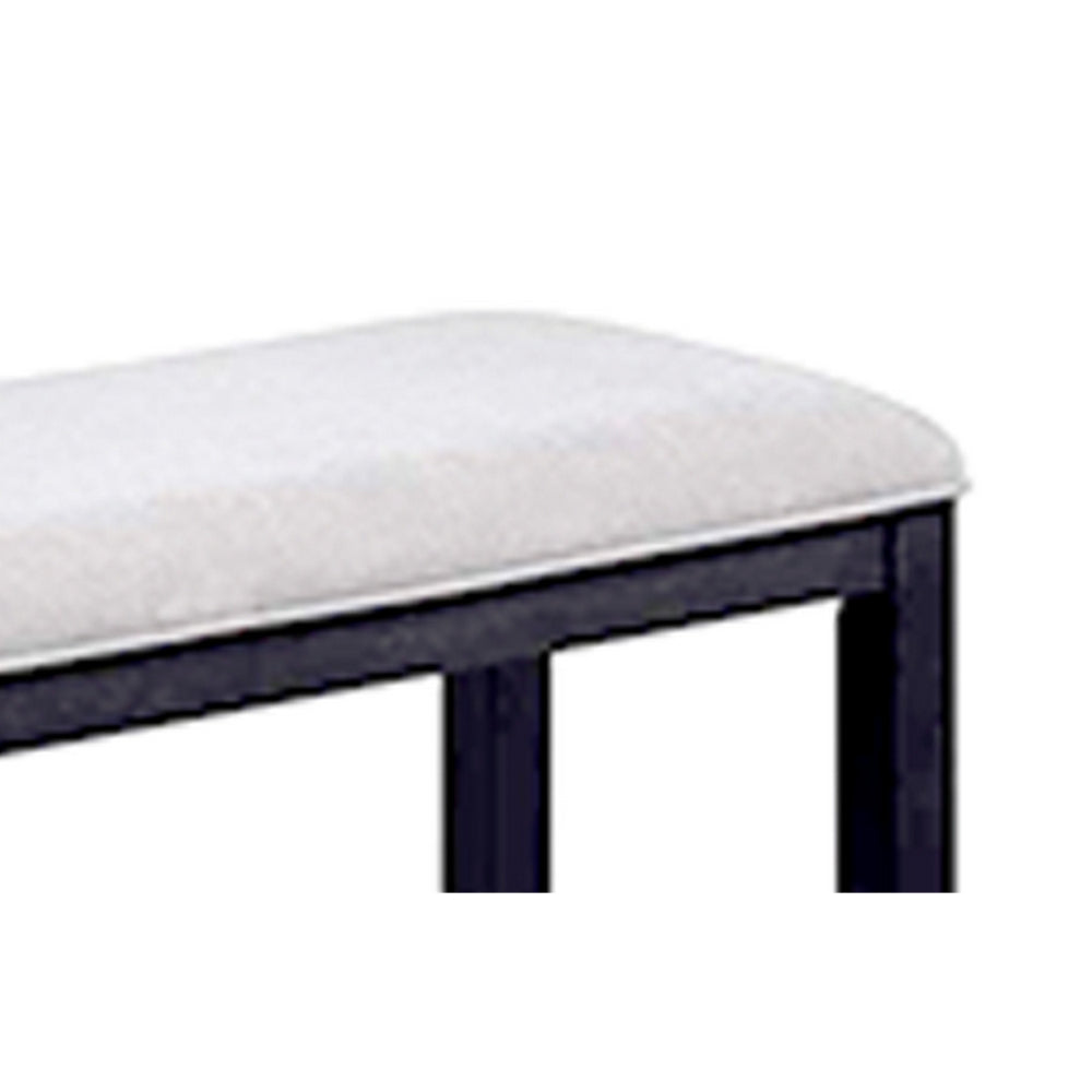 Edward 48 Inch Counter Height Dining Bench, White Fabric and Black Wood