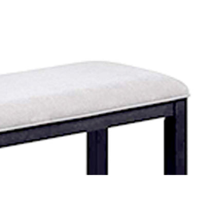 Edward 48 Inch Counter Height Dining Bench, White Fabric and Black Wood