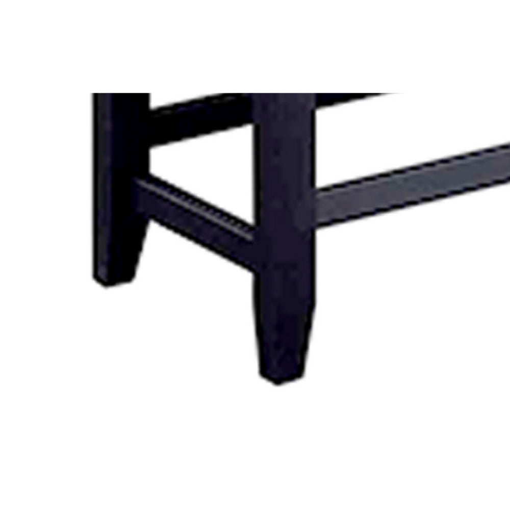 Edward 48 Inch Counter Height Dining Bench, White Fabric and Black Wood