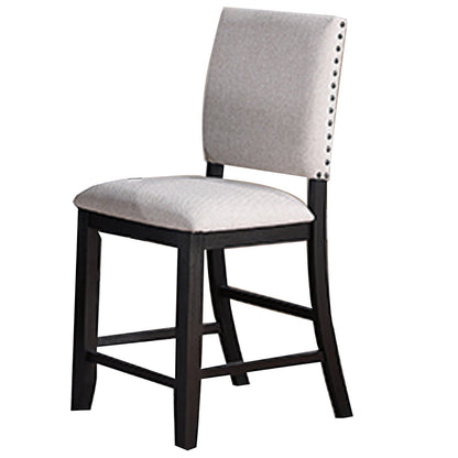 Edward 24 Inch Counter Height Chair Set of 2, Black Wood, White Fabric