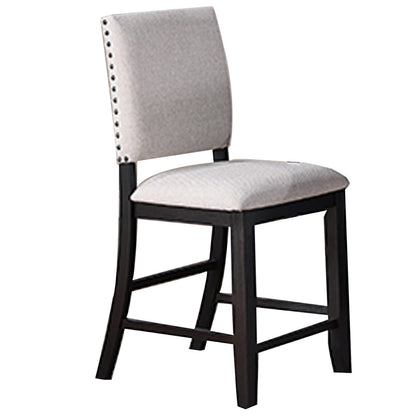 Edward 24 Inch Counter Height Chair Set of 2, Black Wood, White Fabric