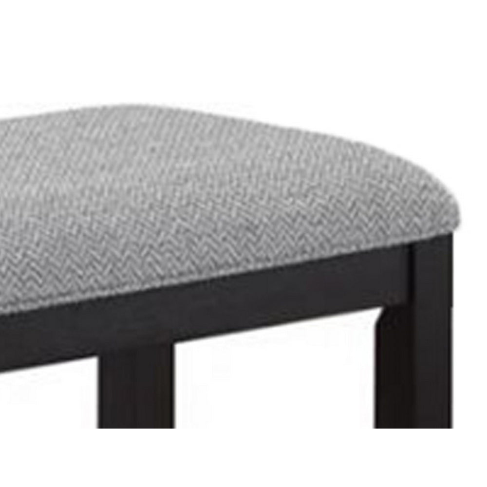 Patricia 48 Inch Counter Height Dining Bench, Black Wood and Gray Fabric