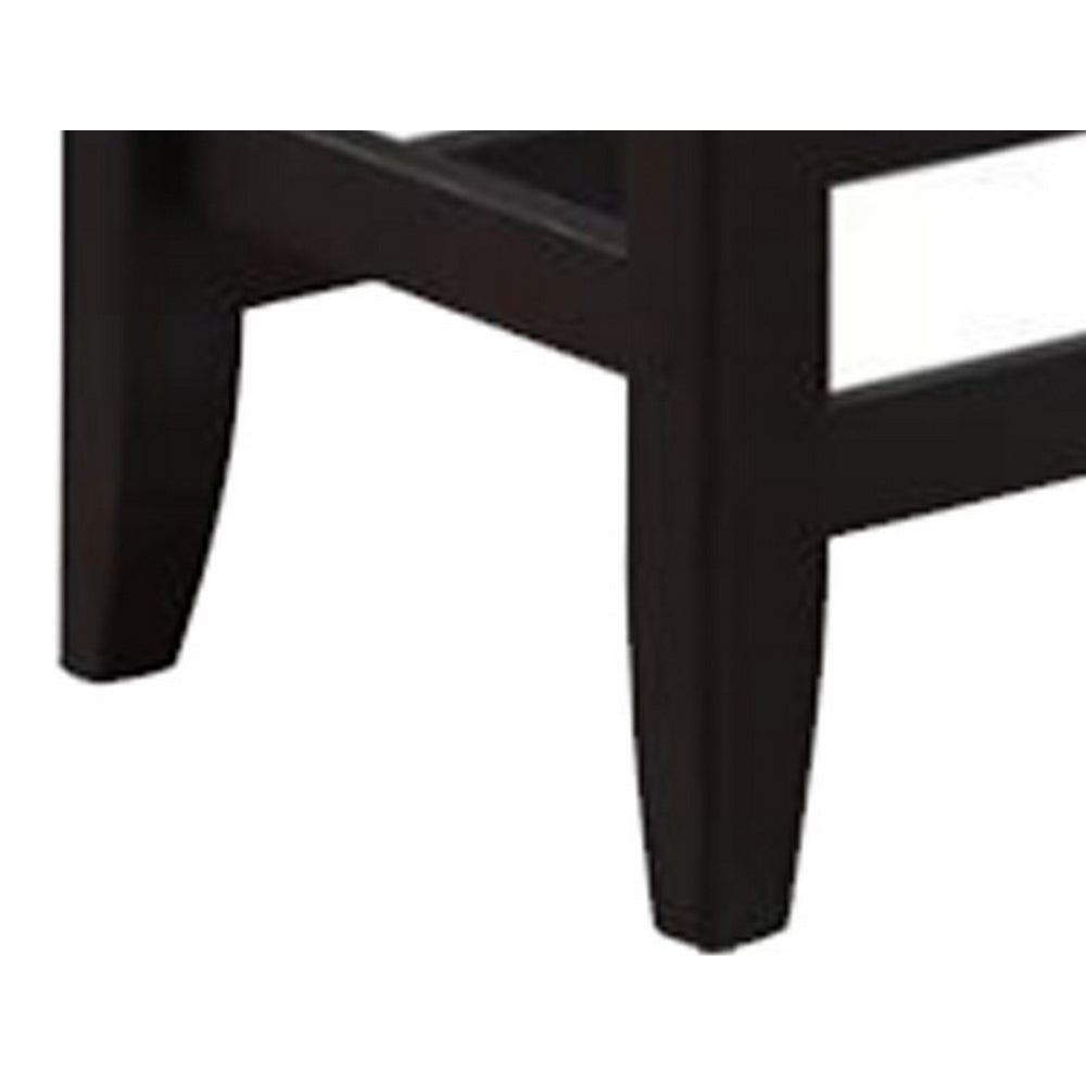 Patricia 48 Inch Counter Height Dining Bench, Black Wood and Gray Fabric