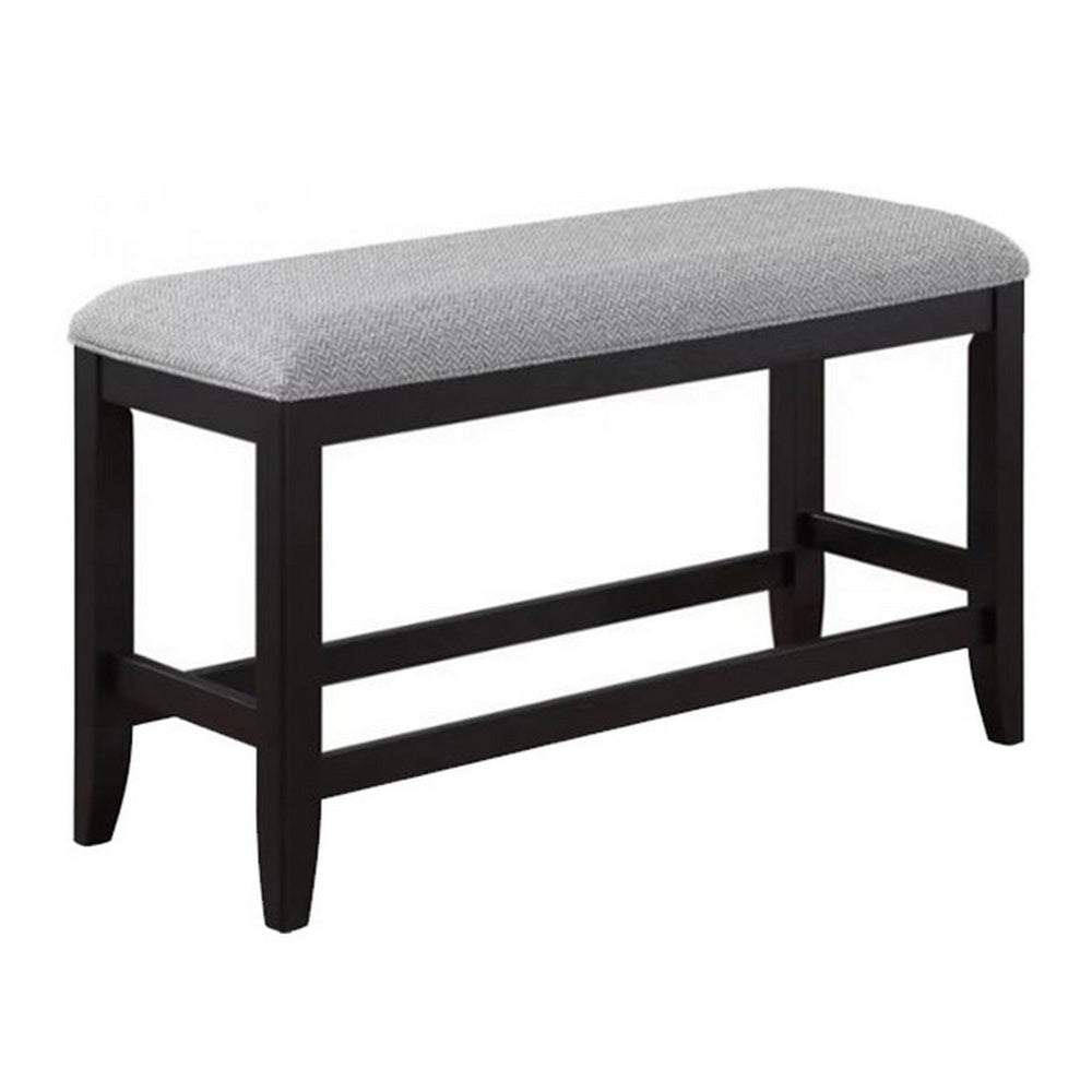 Patricia 48 Inch Counter Height Dining Bench, Black Wood and Gray Fabric