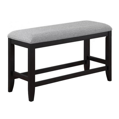 Patricia 48 Inch Counter Height Dining Bench, Black Wood and Gray Fabric