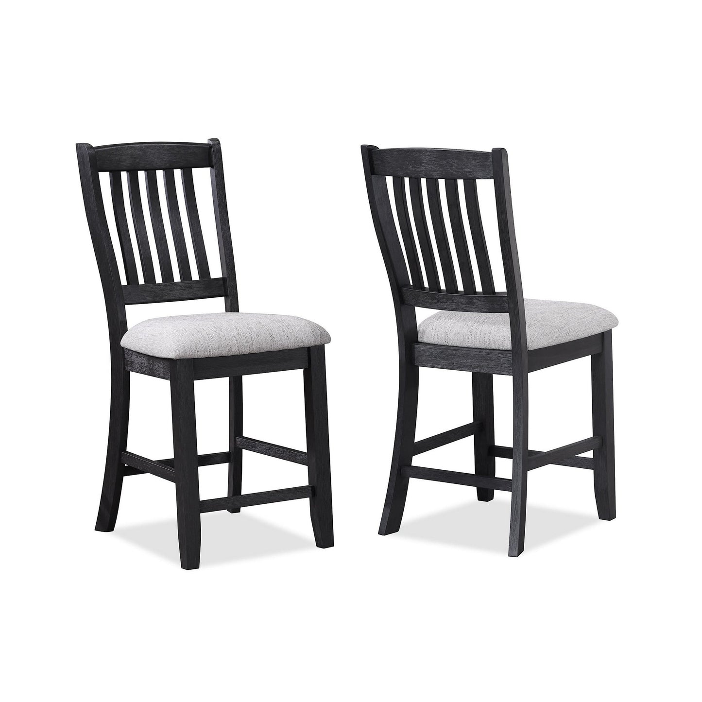 Patricia 42 Inch Counter Height Chair Set of 2, Black Wood, Light Gray