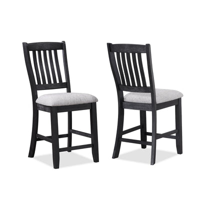 Patricia 42 Inch Counter Height Chair Set of 2, Black Wood, Light Gray
