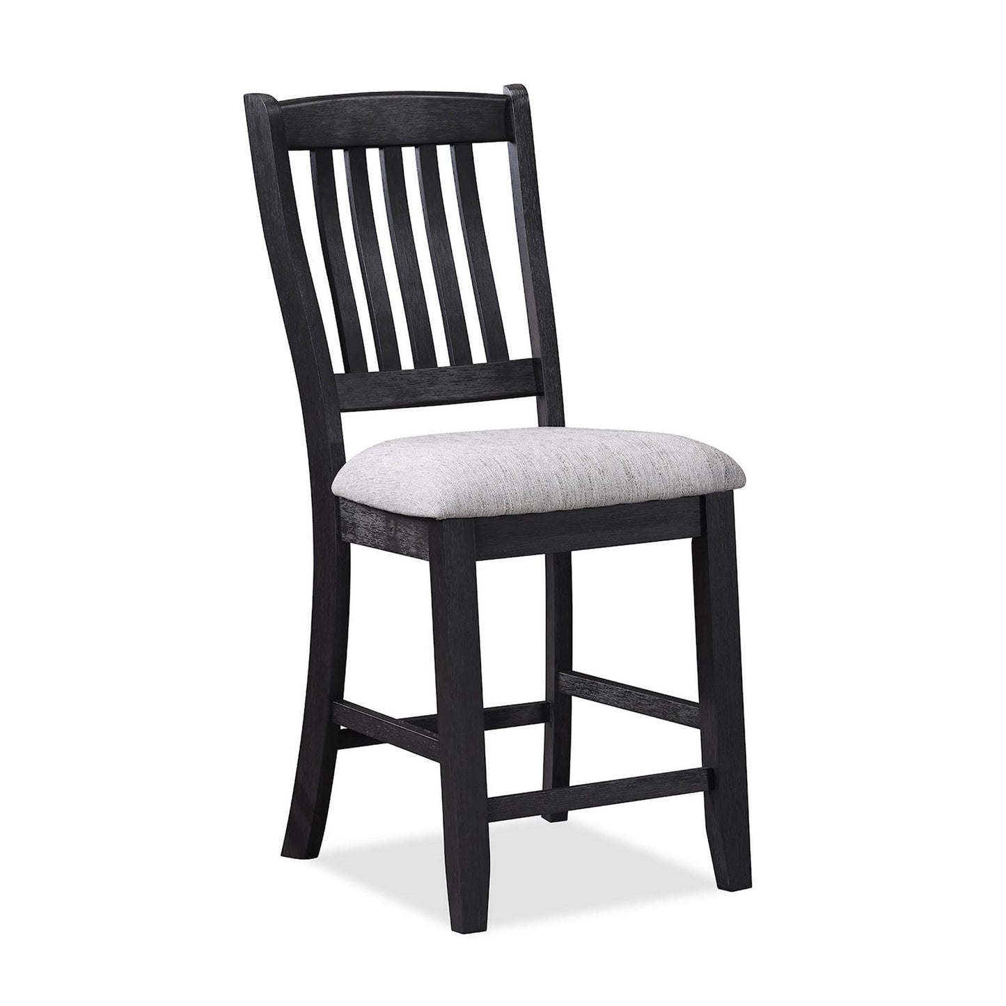 Patricia 42 Inch Counter Height Chair Set of 2, Black Wood, Light Gray