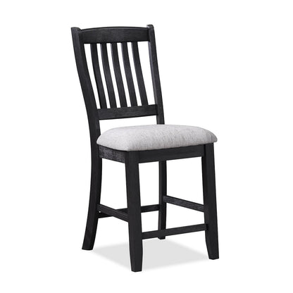 Patricia 42 Inch Counter Height Chair Set of 2, Black Wood, Light Gray