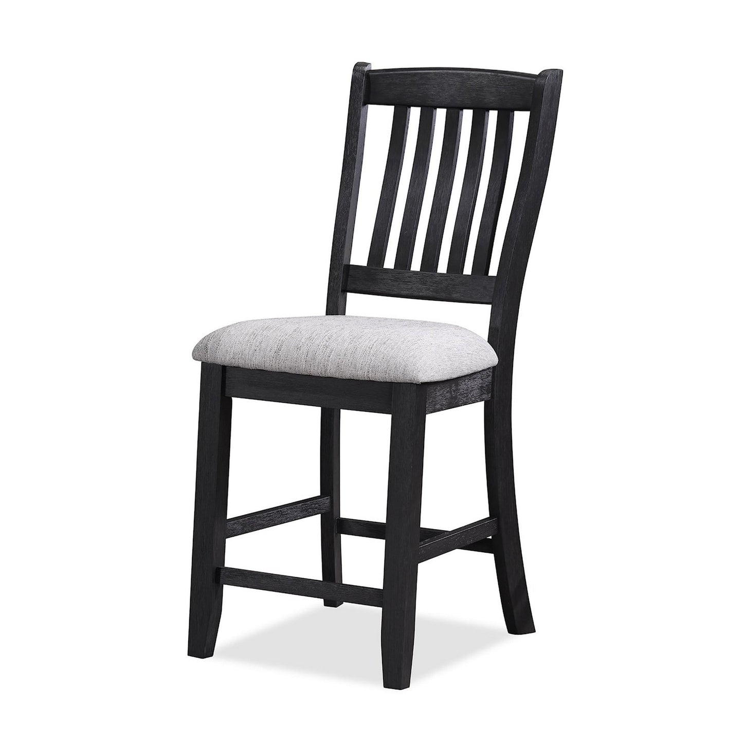 Patricia 42 Inch Counter Height Chair Set of 2, Black Wood, Light Gray