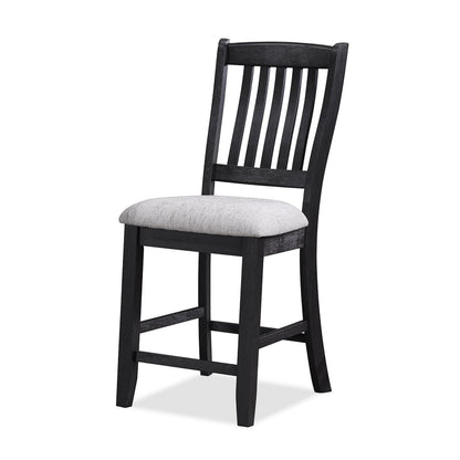 Patricia 42 Inch Counter Height Chair Set of 2, Black Wood, Light Gray