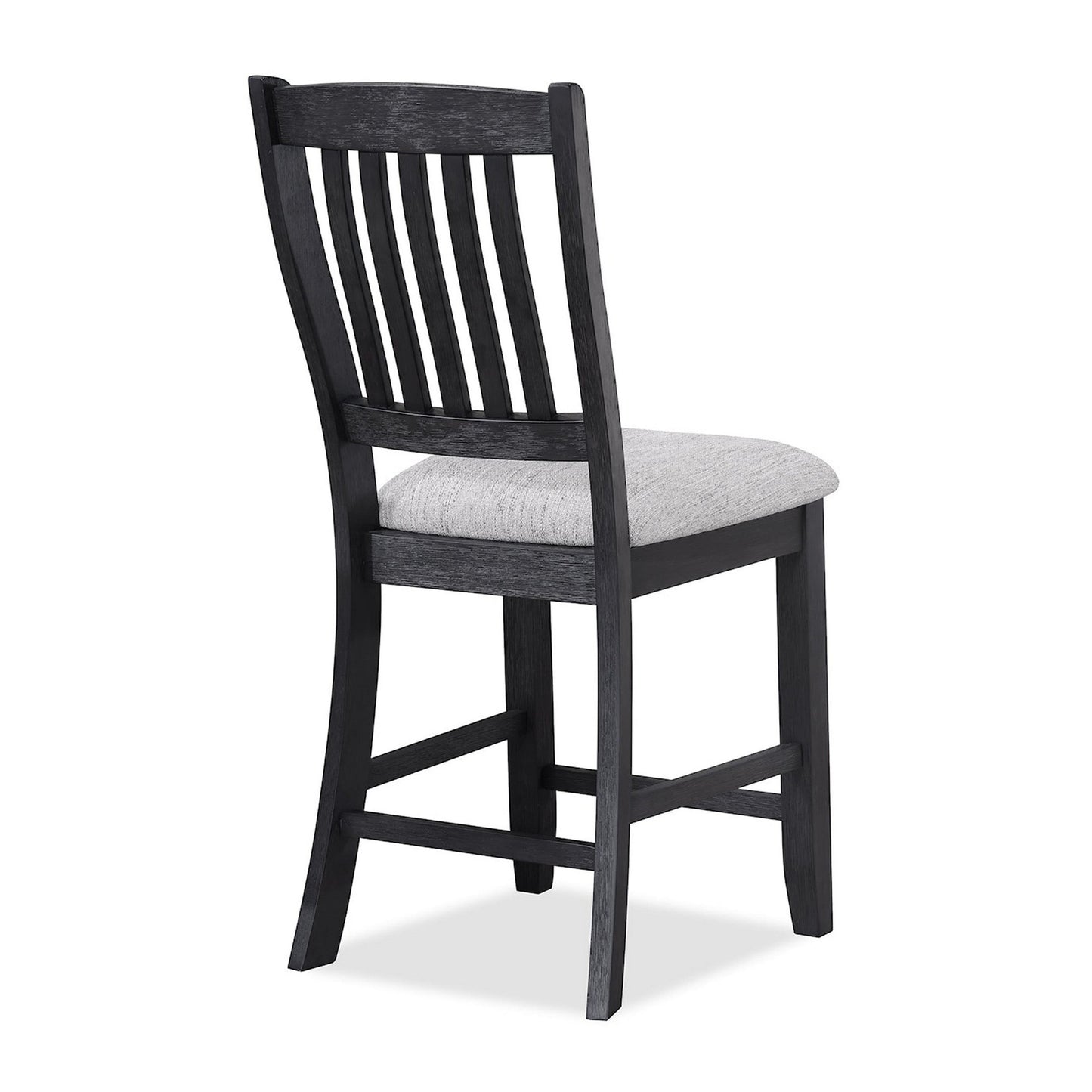 Patricia 42 Inch Counter Height Chair Set of 2, Black Wood, Light Gray