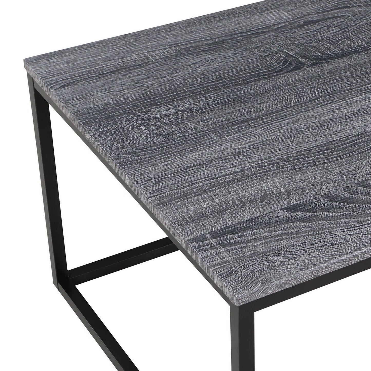 Rebecca 3pc Nesting Coffee and End Table Set, Black Metal, Gray Wood Top