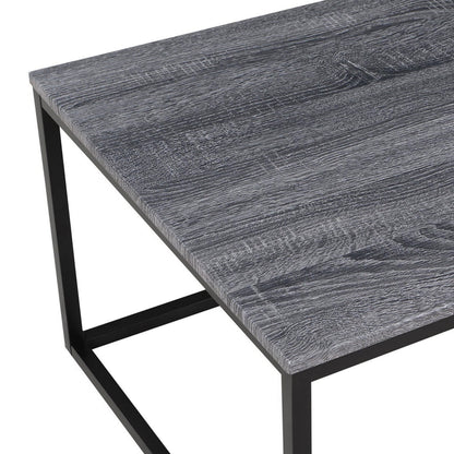 Rebecca 3pc Nesting Coffee and End Table Set, Black Metal, Gray Wood Top