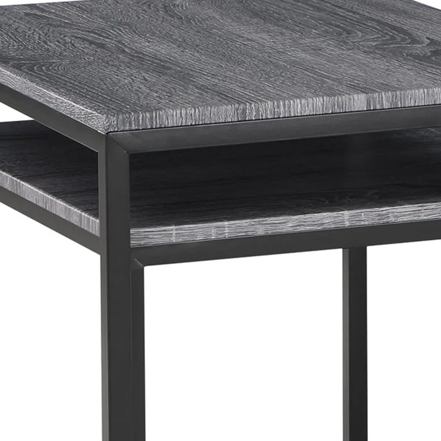 Rebecca 3pc Nesting Coffee and End Table Set, Black Metal, Gray Wood Top