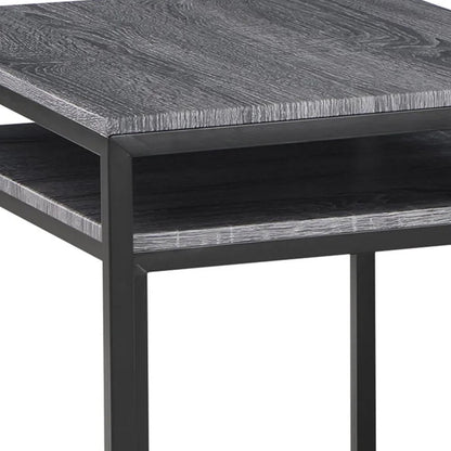 Rebecca 3pc Nesting Coffee and End Table Set, Black Metal, Gray Wood Top