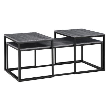 Rebecca 3pc Nesting Coffee and End Table Set, Black Metal, Gray Wood Top