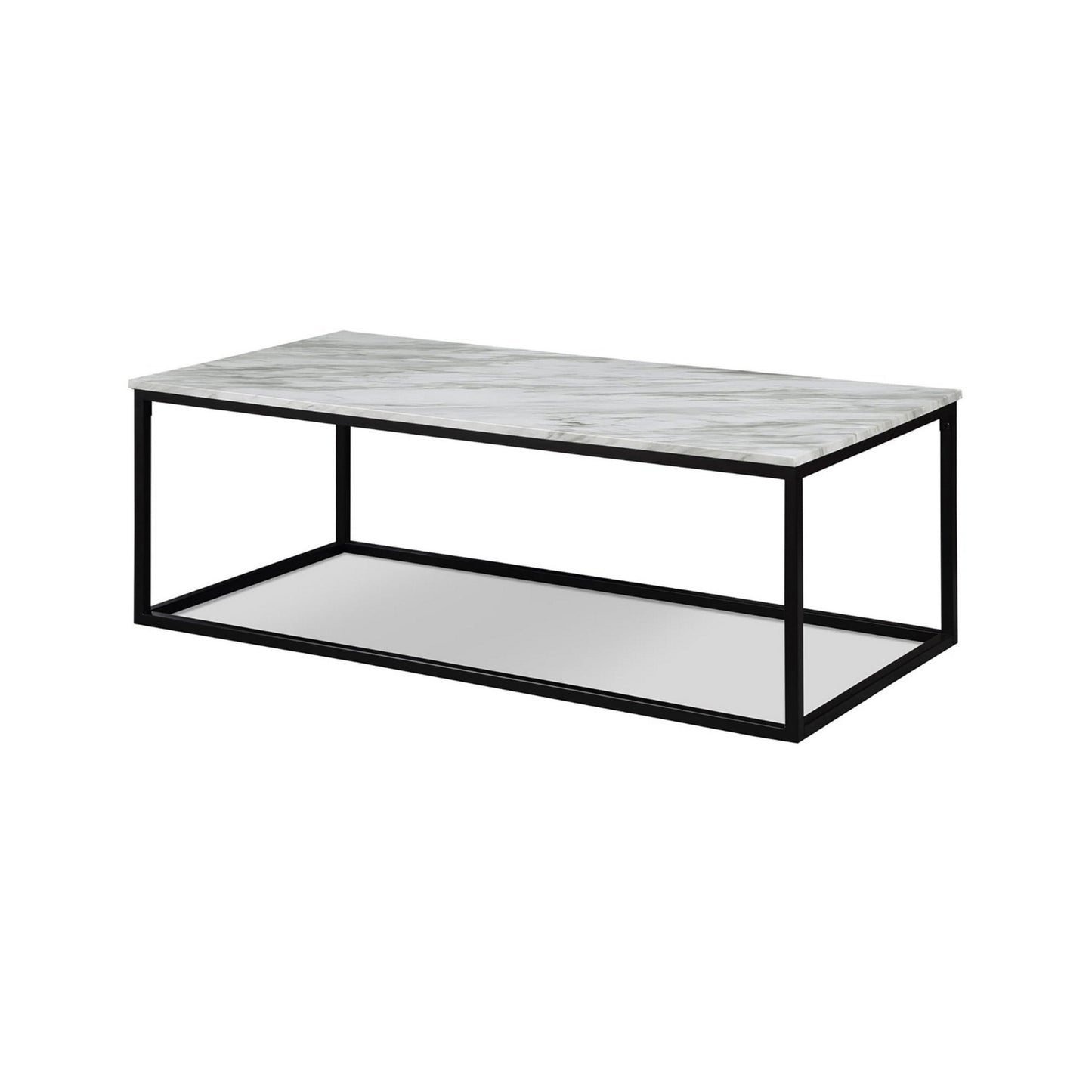 Rebecca 3pc Nesting Coffee and End Table Set, Black Metal, White Marble Top