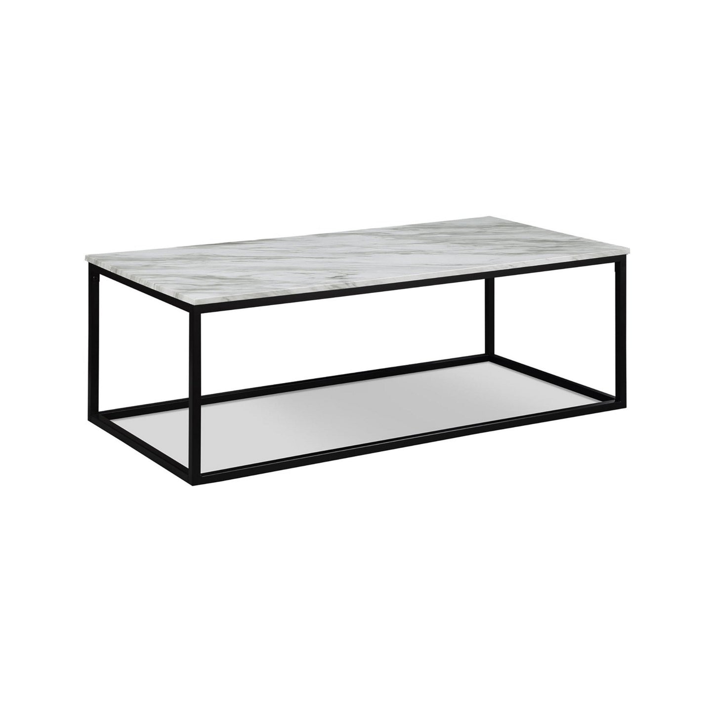 Rebecca 3pc Nesting Coffee and End Table Set, Black Metal, White Marble Top