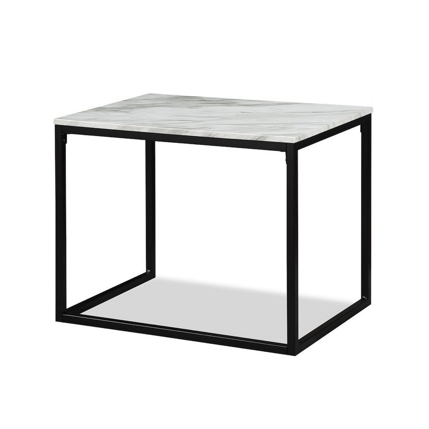 Rebecca 3pc Nesting Coffee and End Table Set, Black Metal, White Marble Top
