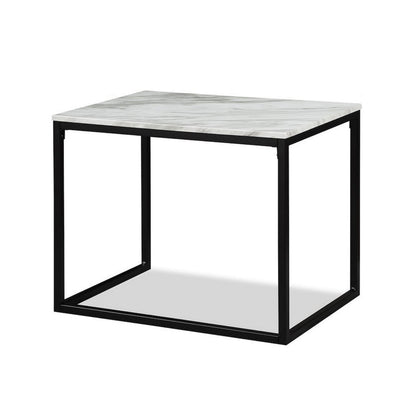 Rebecca 3pc Nesting Coffee and End Table Set, Black Metal, White Marble Top