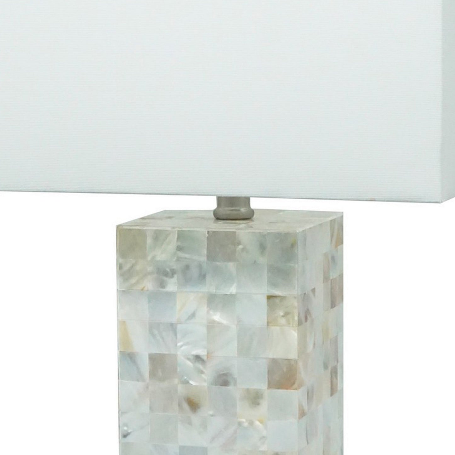 27 Inch Table Lamp Set of 2, Square White Shade, Steel Base, Marble, White