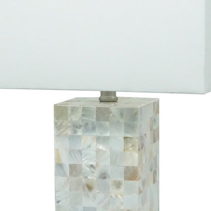 27 Inch Table Lamp Set of 2, Square White Shade, Steel Base, Marble, White