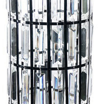 Carolyn 20 Inch Table Lamp, Glass Shade, Cylindrical Metal Base, Black