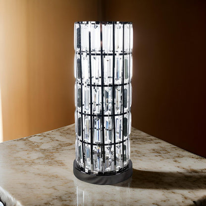 Carolyn 20 Inch Table Lamp, Glass Shade, Cylindrical Metal Base, Black
