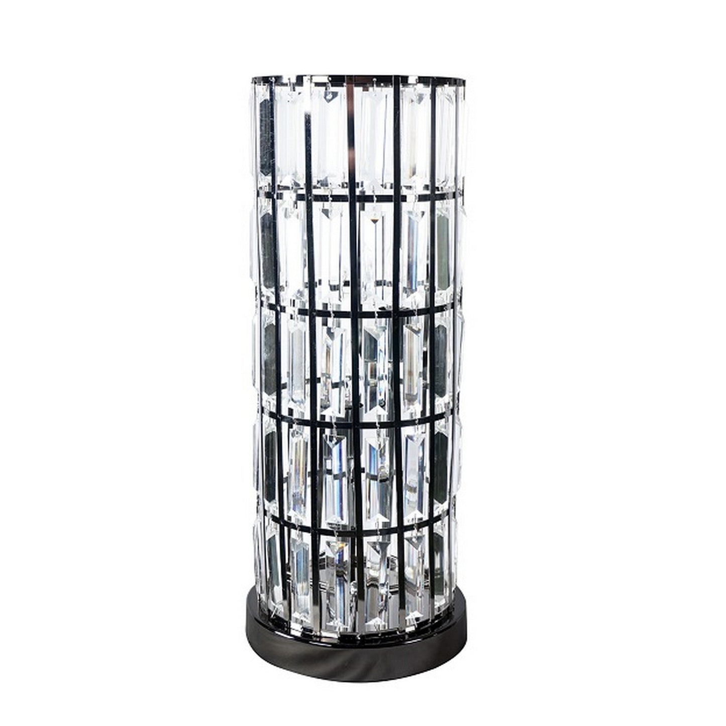 Carolyn 20 Inch Table Lamp, Glass Shade, Cylindrical Metal Base, Black