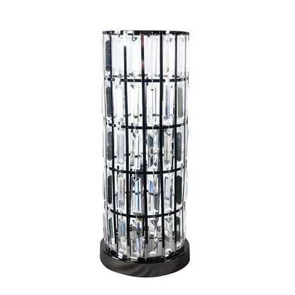 Carolyn 20 Inch Table Lamp, Glass Shade, Cylindrical Metal Base, Black