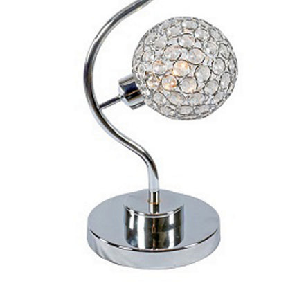 Denise 32 Inch Table Lamp, Metal Frame, Round Base Glass, Crystals, Silver