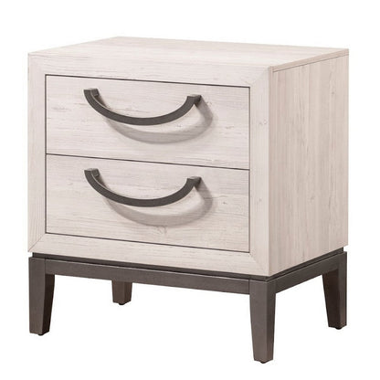 Vice 25 Inch Nightstand, Wood Frame, 2 Drawers, Metal Handles, Beige, Brown
