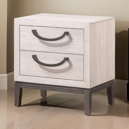 Vice 25 Inch Nightstand, Wood Frame, 2 Drawers, Metal Handles, Beige, Brown