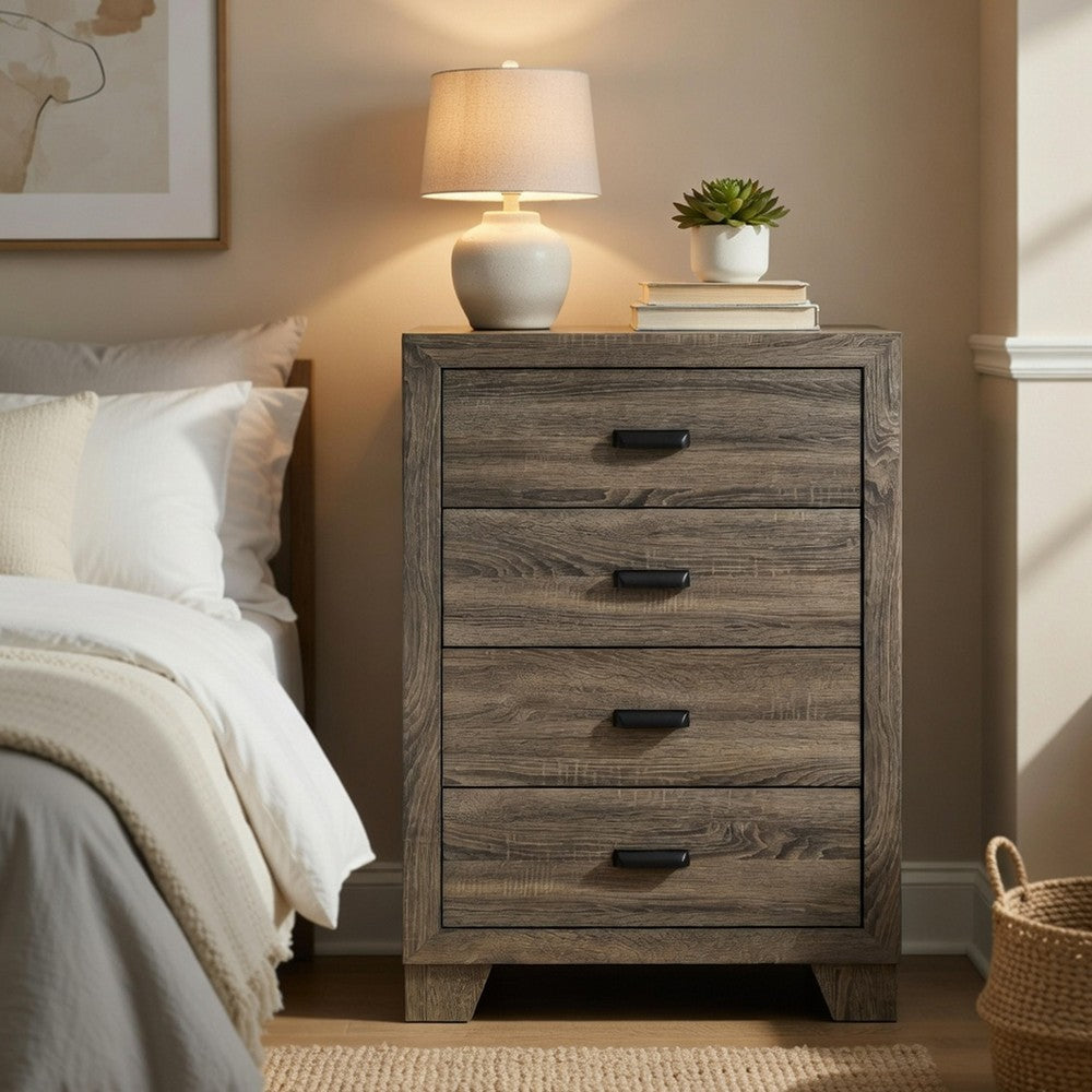 Shannon 45 Inch Tall Dresser Chest, Wood, Metal Handles, 4 Drawers, Brown