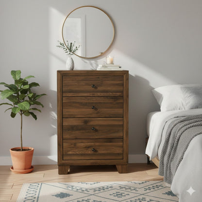 Shan 45 Inch Tall Dresser Chest, 4 Drawers, Cherry Brown Wood Finish