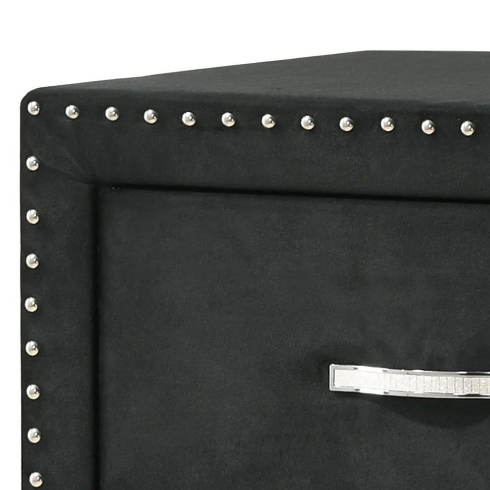Moha 28 Inch Nightstand, Wood, 2 Drawers, Metal Handles, Black Velvet