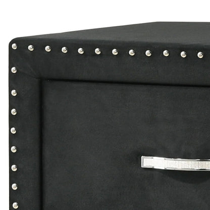 Moha 28 Inch Nightstand, Wood, 2 Drawers, Metal Handles, Black Velvet