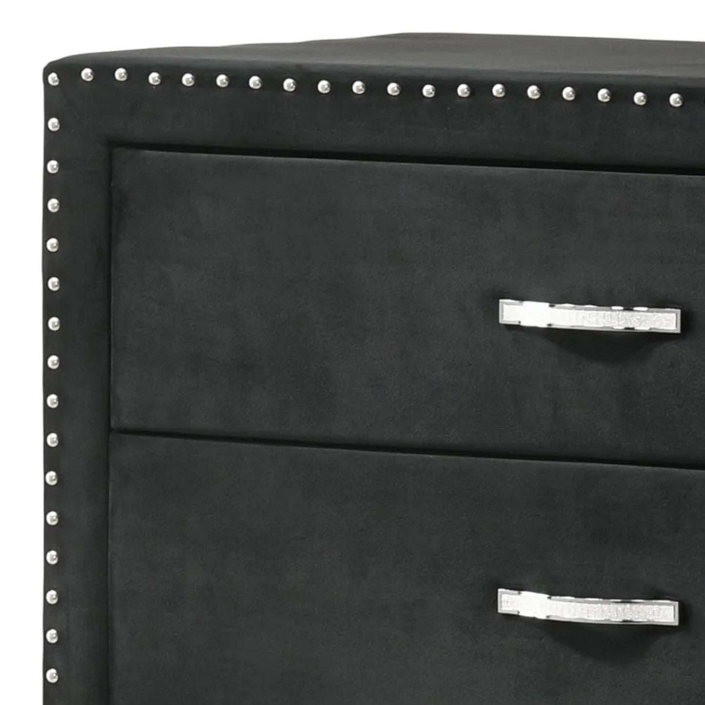 Moha 50 Inch Tall Dresser Chest, 5 Drawers, Metal Handles, Black Velvet