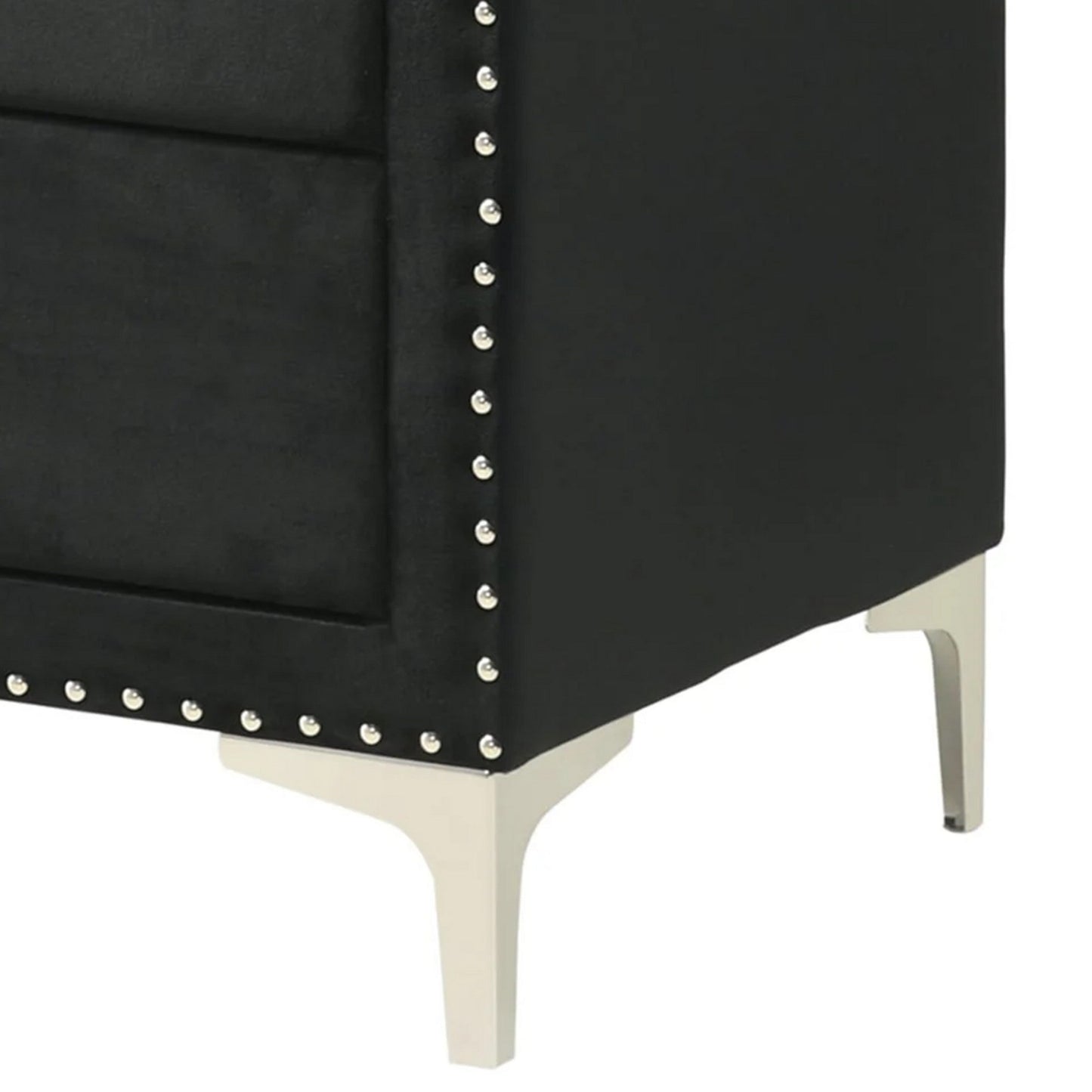 Moha 50 Inch Tall Dresser Chest, 5 Drawers, Metal Handles, Black Velvet