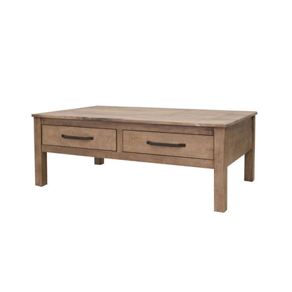 Umey 53 Inch Coffee Table, 2 Drawers, Light Natural Brown Wood Frame